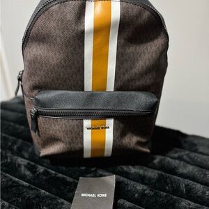 Authentic Michael Kors Cooper Logo Strip Large Men's Backpack Brown/Marigold